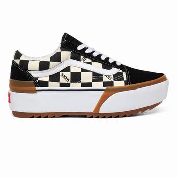 Női Vans Checkerboard Old Skool Stacked Tornacipő VA5370218 Színes/Fehér